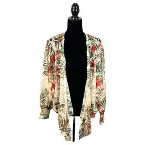 Ember Sheer Tropical Tie Front Oversized Topper Layer Blouse Medium NEW